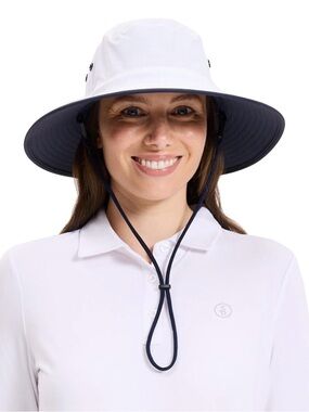 Solbari Unisex Traveler Broad Brim Sun Hat UPF 50+ - White/Navy - Size Medium